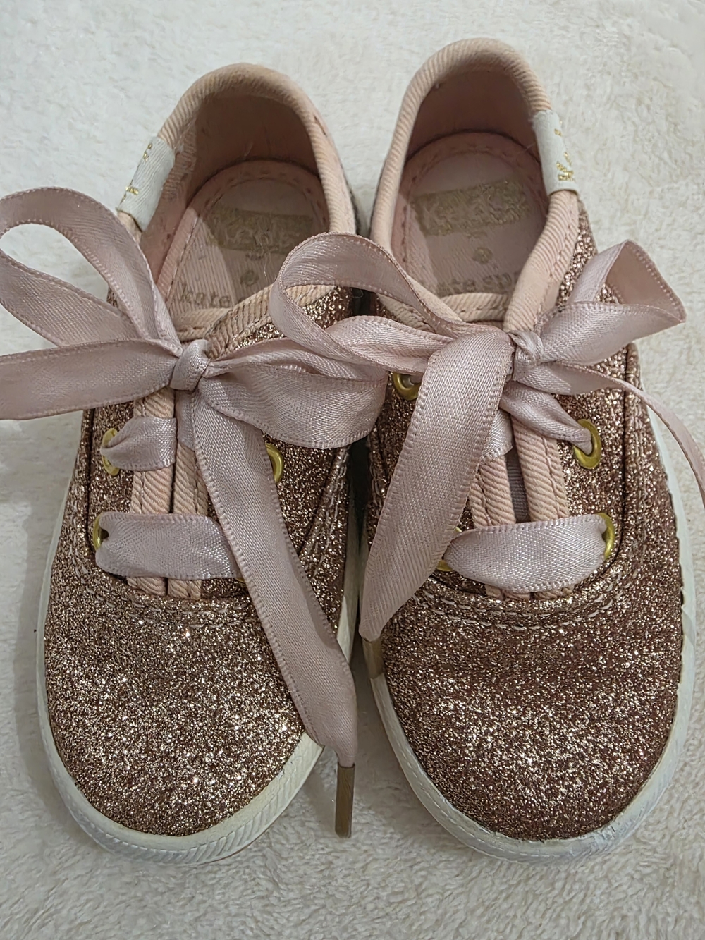 Champion Rose Gold Glitter Kids Sneakers with Pink Ribbon Laces